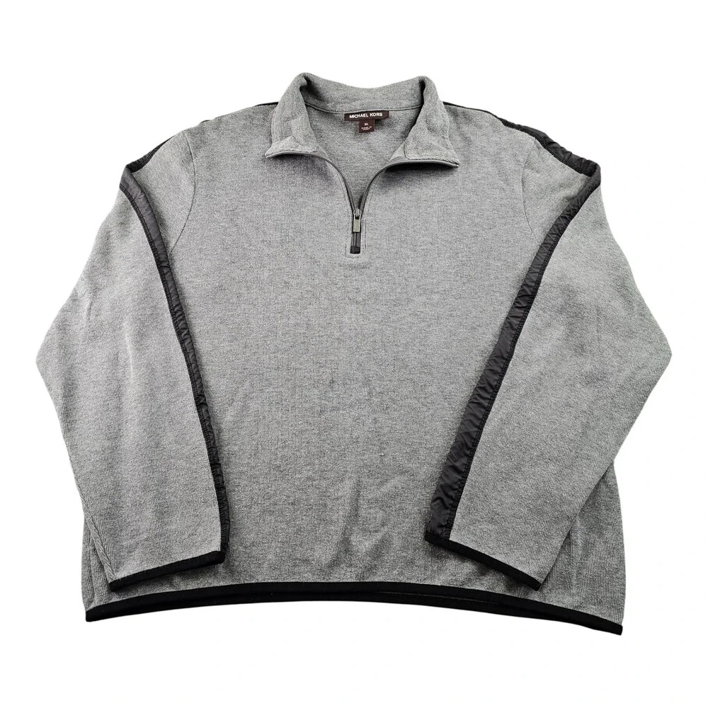 Michael Kors 1/4 Zip Sweater Men's XL Gray Heather Knitted‎ Long Sleeve Pullover